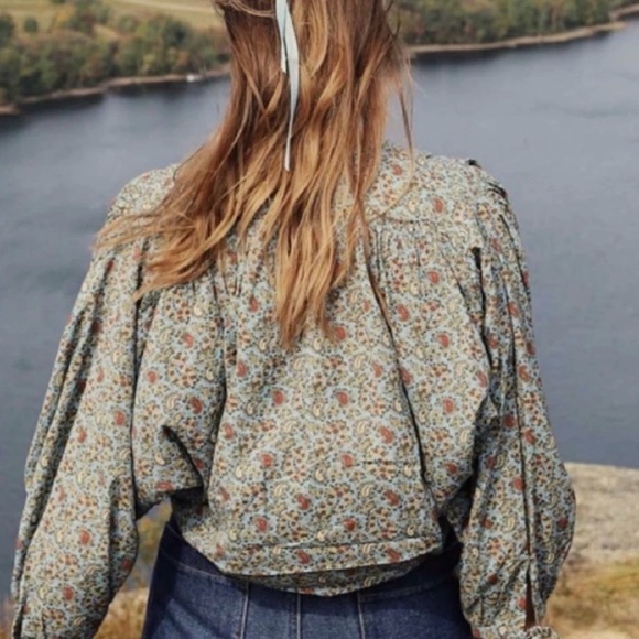 Doen O’Keefe Button Down Blouse Blue Tisbury Paisley Size M - Picture 4 of 9